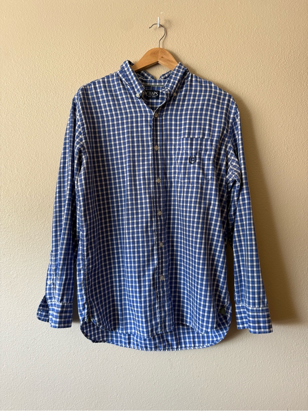 Chaps Blue and White Checked Button-Down Shirt